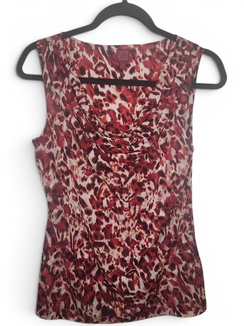 212 Collection Red/Black AnimalPrint Sleeveless Cascading CowlNeck Blouse Size S